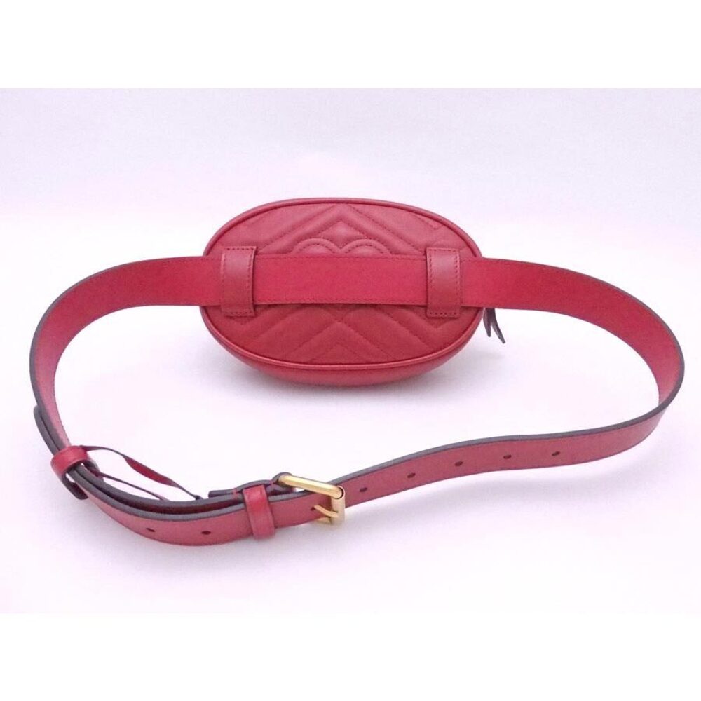 Gucci Classic Belt Leather Bag Red GG Marmont